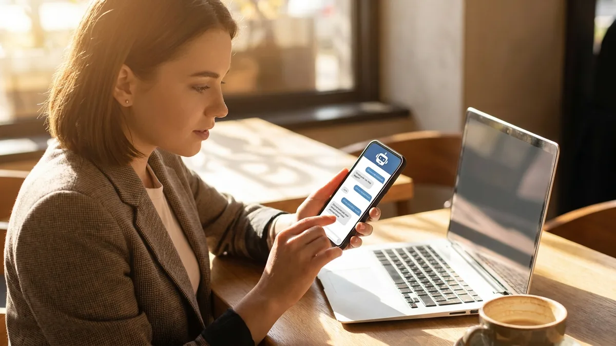 Imprenditrice che verifica come un assistente AI consiglia il suo ecommerce